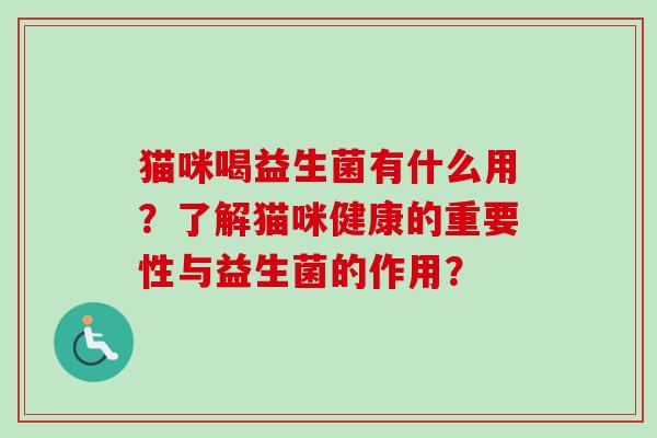 猫咪喝益生菌有什么用?了解猫咪健康的重要性与益生菌的作用? 猫咪喝益生菌有什么用?了解猫咪健康的重要性与益生菌的作用?