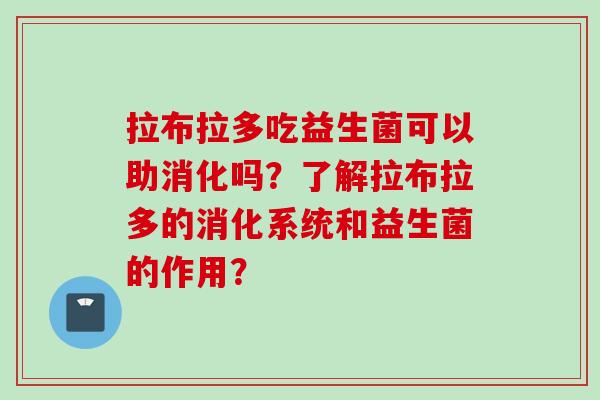 拉布拉多吃益生菌可以助消化吗？了解拉布拉多的消化系统和益生菌的作用？