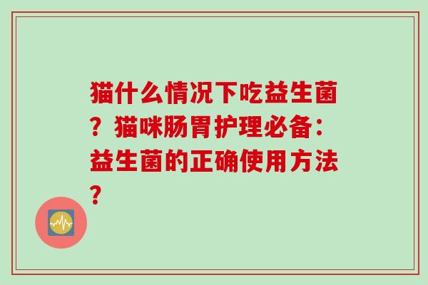 猫什么情况下吃益生菌？猫咪肠胃护理必备：益生菌的正确使用方法？