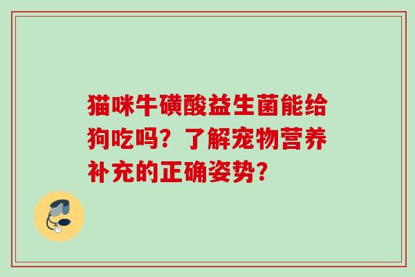 猫咪牛磺酸益生菌能给狗吃吗?了解宠物营养补充的正确姿势? 猫咪牛磺酸益生菌能给狗吃吗?了解宠物营养补充的正确姿势?