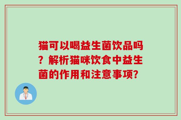 猫可以喝益生菌饮品吗？解析猫咪饮食中益生菌的作用和注意事项？