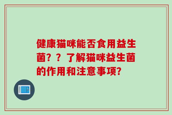 健康猫咪能否食用益生菌??了解猫咪益生菌的作用和注意事项? 健康猫咪能否食用益生菌??了解猫咪益生菌的作用和注意事项?