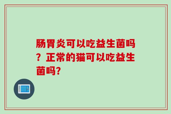 肠可以吃益生菌吗？正常的猫可以吃益生菌吗？