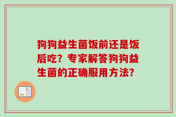 狗狗益生菌饭前还是饭后吃？专家解答狗狗益生菌的正确服用方法？