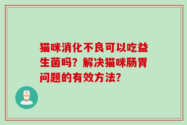 猫咪可以吃益生菌吗？解决猫咪肠胃问题的有效方法？