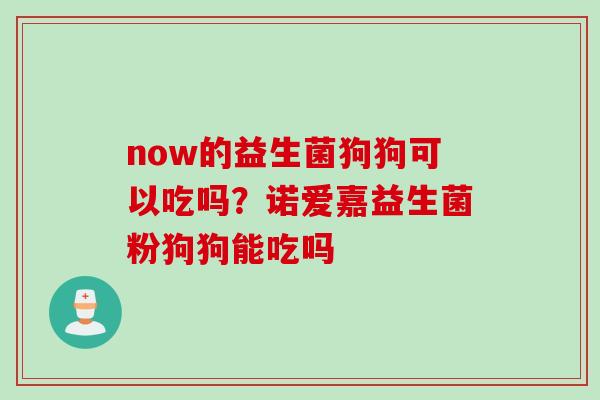 now的益生菌狗狗可以吃吗？诺爱嘉益生菌粉狗狗能吃吗