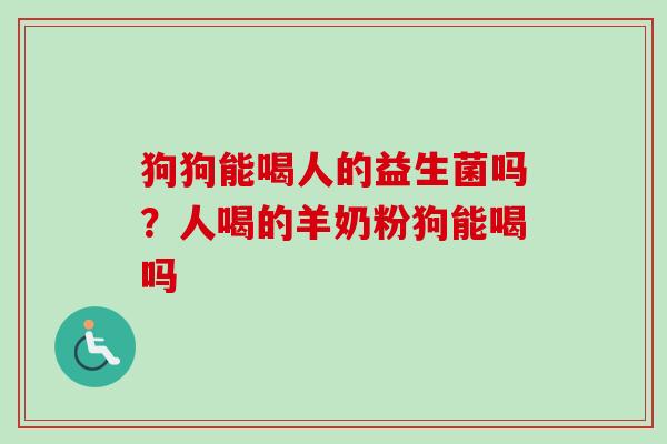 狗狗能喝人的益生菌吗？人喝的羊奶粉狗能喝吗