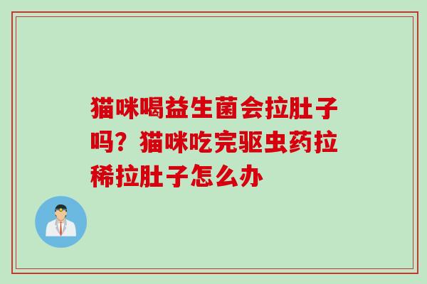 猫咪喝益生菌会拉肚子吗？猫咪吃完驱虫药拉稀拉肚子怎么办