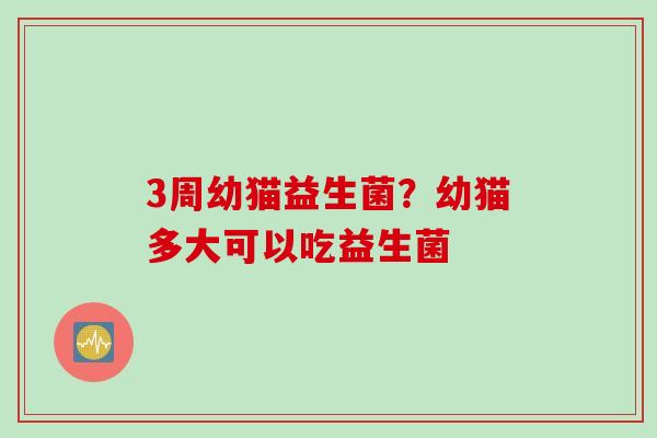 3周幼猫益生菌?幼猫多大可以吃益生菌 3周幼猫益生菌?幼猫多大可以吃益生菌