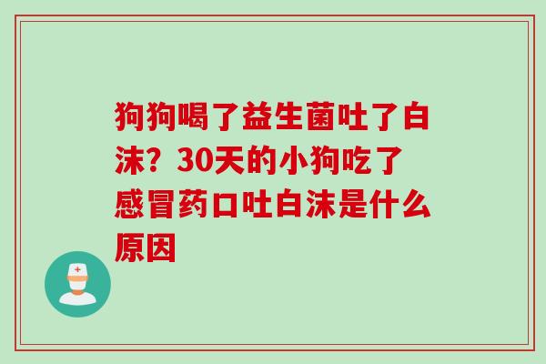 狗狗喝了益生菌吐了白沫？30天的小狗吃了药口吐白沫是什么原因