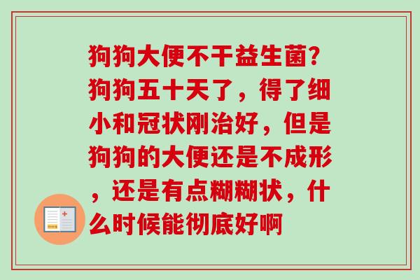 狗狗大便不干益生菌？狗狗五十天了，得了细小和冠状刚好，但是狗狗的大便还是不成形，还是有点糊糊状，什么时候能彻底好啊