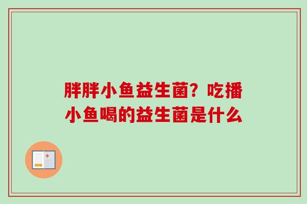 胖胖小鱼益生菌？吃播小鱼喝的益生菌是什么