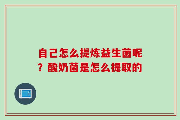 自己怎么提炼益生菌呢?酸奶菌是怎么提取的 自己怎么提炼益生菌呢?酸奶菌是怎么提取的