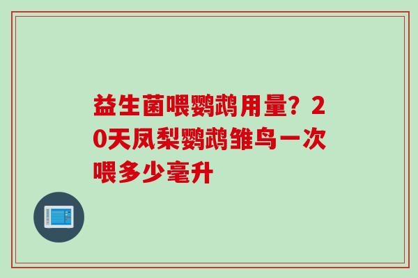 益生菌喂鹦鹉用量？20天凤梨鹦鹉雏鸟一次喂多少毫升