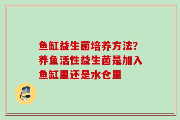 鱼缸益生菌培养方法?养鱼活性益生菌是加入鱼缸里还是水仓里 鱼缸益生菌培养方法?养鱼活性益生菌是加入鱼缸里还是水仓里