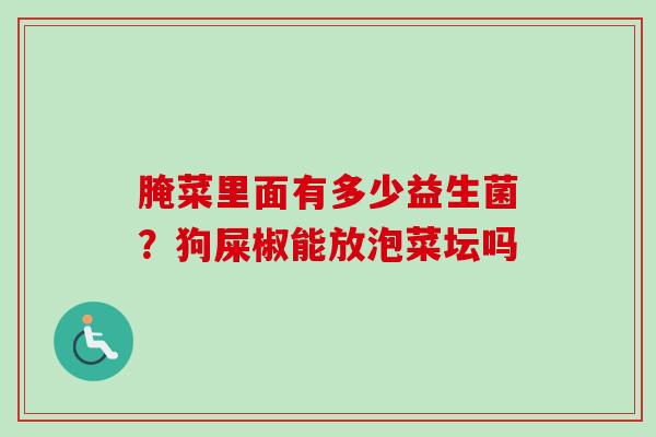腌菜里面有多少益生菌？狗屎椒能放泡菜坛吗