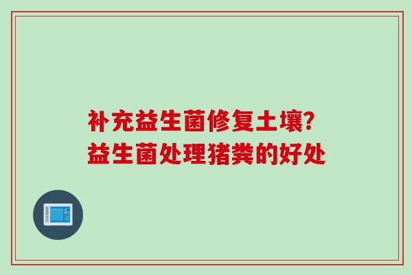 补充益生菌修复土壤？益生菌处理猪粪的好处