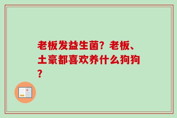 老板发益生菌？老板、土豪都喜欢养什么狗狗？