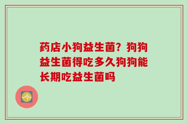 药店小狗益生菌？狗狗益生菌得吃多久狗狗能长期吃益生菌吗