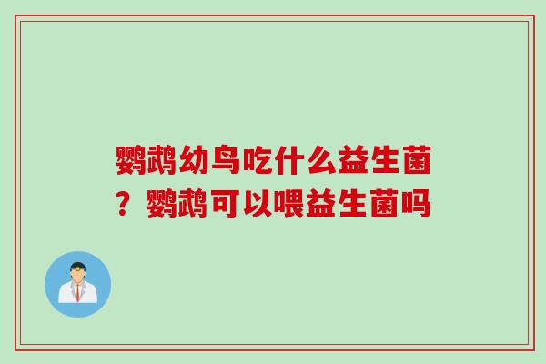 鹦鹉幼鸟吃什么益生菌?鹦鹉可以喂益生菌吗 鹦鹉幼鸟吃什么益生菌?鹦鹉可以喂益生菌吗