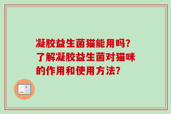 凝胶益生菌猫能用吗?了解凝胶益生菌对猫咪的作用和使用方法? 凝胶益生菌猫能用吗?了解凝胶益生菌对猫咪的作用和使用方法?