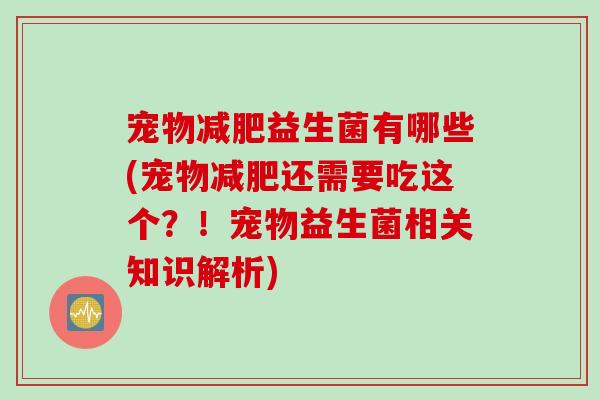 宠物益生菌有哪些(宠物还需要吃这个?!宠物益生菌相关知识解析) 宠物益生菌有哪些(宠物还需要吃这个?!宠物益生菌相关知识解析)