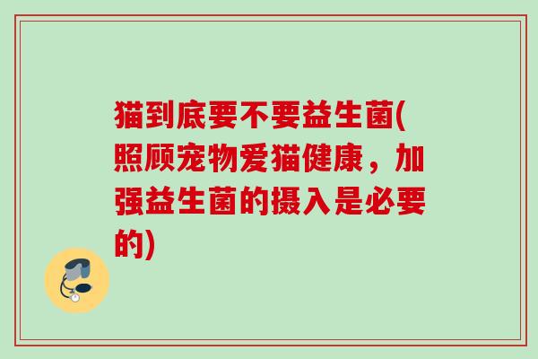 猫到底要不要益生菌(照顾宠物爱猫健康,加强益生菌的摄入是必要的) 猫到底要不要益生菌(照顾宠物爱猫健康,加强益生菌的摄入是必要的)
