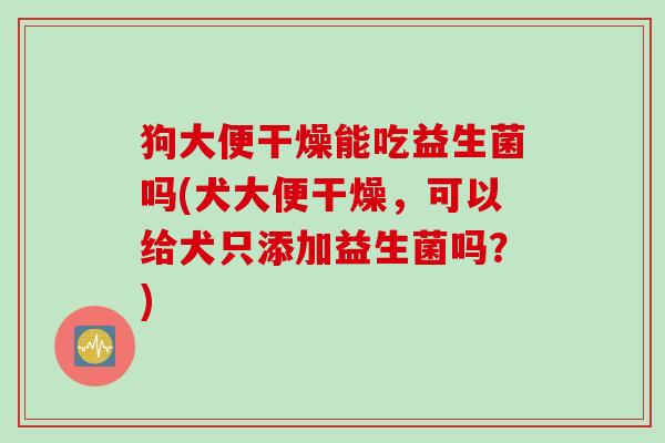狗大便干燥能吃益生菌吗(犬大便干燥，可以给犬只添加益生菌吗？)