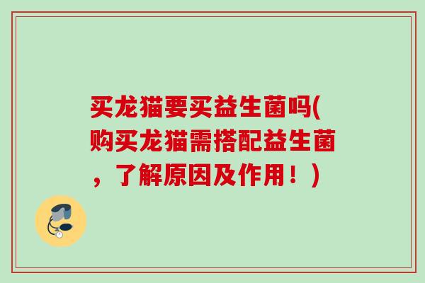 买龙猫要买益生菌吗(购买龙猫需搭配益生菌，了解原因及作用！)