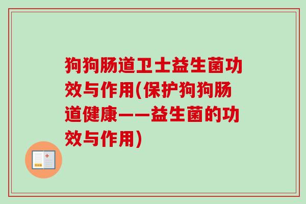 狗狗肠道卫士益生菌功效与作用(保护狗狗肠道健康——益生菌的功效与作用)
