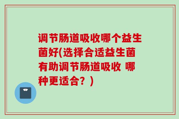 调节肠道吸收哪个益生菌好(选择合适益生菌有助调节肠道吸收 哪种更适合？)
