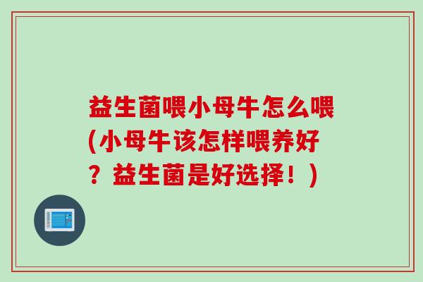 益生菌喂小母牛怎么喂(小母牛该怎样喂养好？益生菌是好选择！)