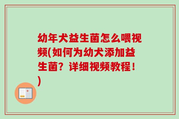 幼年犬益生菌怎么喂视频(如何为幼犬添加益生菌?详细视频教程!) 幼年犬益生菌怎么喂视频(如何为幼犬添加益生菌?详细视频教程!)