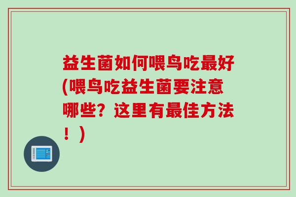 益生菌如何喂鸟吃好(喂鸟吃益生菌要注意哪些?这里有佳方法!) 益生菌如何喂鸟吃好(喂鸟吃益生菌要注意哪些?这里有佳方法!)