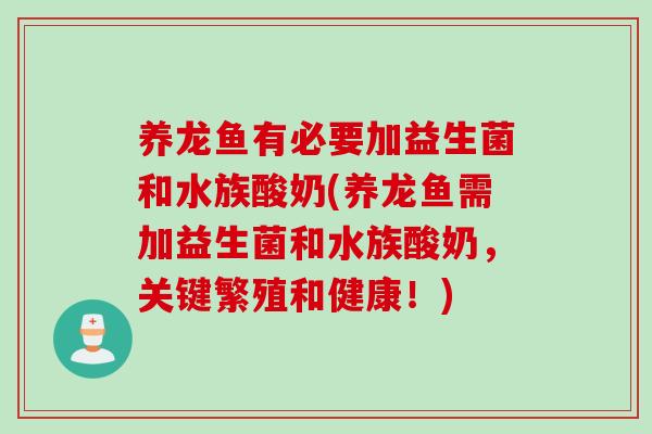 养龙鱼有必要加益生菌和水族酸奶(养龙鱼需加益生菌和水族酸奶，关键繁殖和健康！)