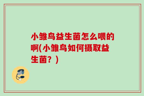 小雏鸟益生菌怎么喂的啊(小雏鸟如何摄取益生菌？)