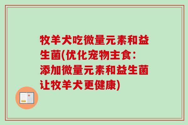 牧羊犬吃微量元素和益生菌(优化宠物主食：添加微量元素和益生菌让牧羊犬更健康)