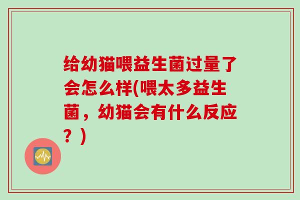 给幼猫喂益生菌过量了会怎么样(喂太多益生菌,幼猫会有什么反应?) 给幼猫喂益生菌过量了会怎么样(喂太多益生菌,幼猫会有什么反应?)