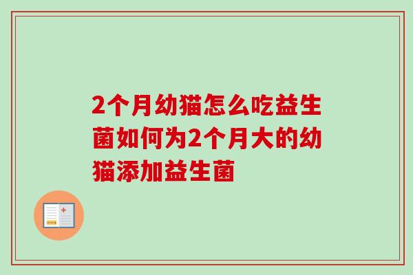 2个月幼猫怎么吃益生菌如何为2个月大的幼猫添加益生菌 2个月幼猫怎么吃益生菌如何为2个月大的幼猫添加益生菌
