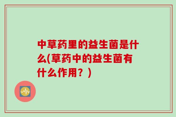 中草药里的益生菌是什么(草药中的益生菌有什么作用?) 中草药里的益生菌是什么(草药中的益生菌有什么作用?)