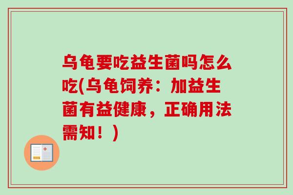乌龟要吃益生菌吗怎么吃(乌龟饲养：加益生菌有益健康，正确用法需知！)