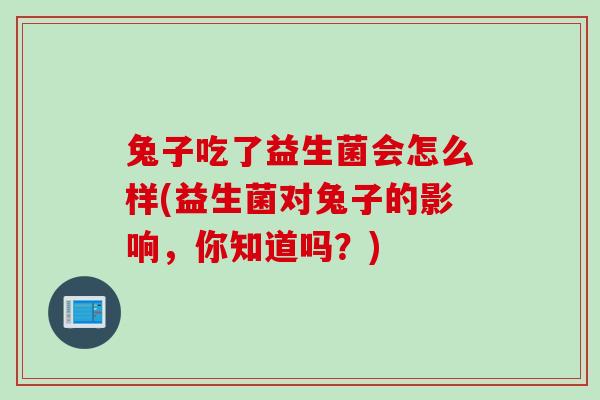兔子吃了益生菌会怎么样(益生菌对兔子的影响,你知道吗?) 兔子吃了益生菌会怎么样(益生菌对兔子的影响,你知道吗?)