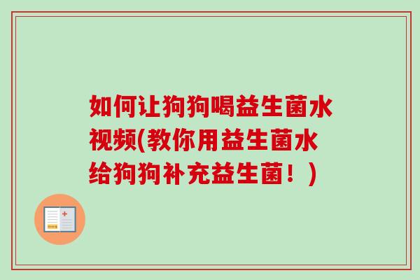 如何让狗狗喝益生菌水视频(教你用益生菌水给狗狗补充益生菌！)
