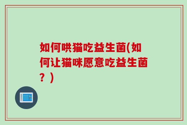 如何哄猫吃益生菌(如何让猫咪愿意吃益生菌？)