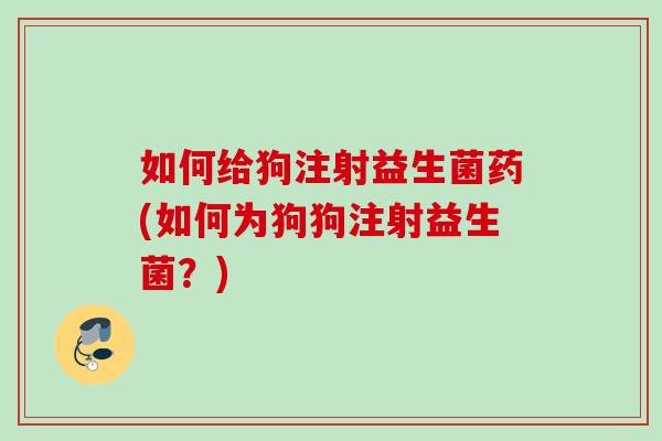 如何给狗注射益生菌药(如何为狗狗注射益生菌?) 如何给狗注射益生菌药(如何为狗狗注射益生菌?)