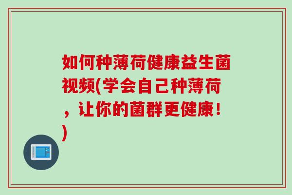 如何种薄荷健康益生菌视频(学会自己种薄荷，让你的菌群更健康！)