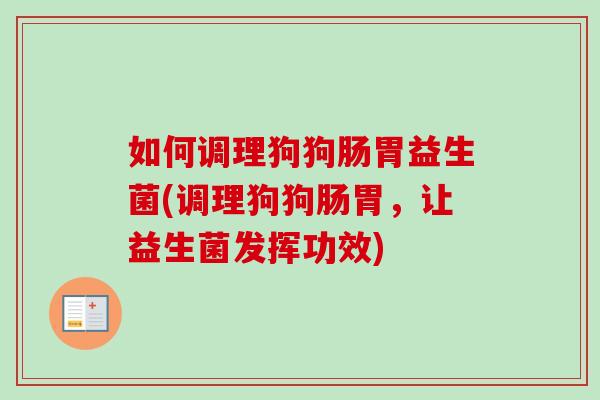 如何调理狗狗肠胃益生菌(调理狗狗肠胃，让益生菌发挥功效)