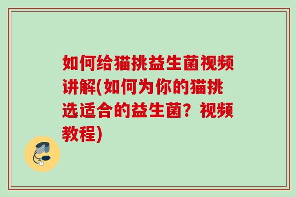 如何给猫挑益生菌视频讲解(如何为你的猫挑选适合的益生菌?视频教程) 如何给猫挑益生菌视频讲解(如何为你的猫挑选适合的益生菌?视频教程)
