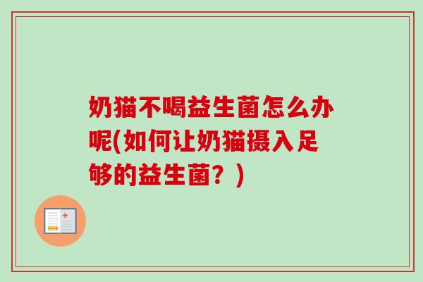 奶猫不喝益生菌怎么办呢(如何让奶猫摄入足够的益生菌?) 奶猫不喝益生菌怎么办呢(如何让奶猫摄入足够的益生菌?)