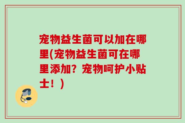 宠物益生菌可以加在哪里(宠物益生菌可在哪里添加?宠物呵护小贴士!) 宠物益生菌可以加在哪里(宠物益生菌可在哪里添加?宠物呵护小贴士!)